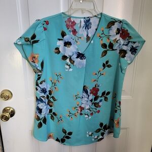 Bestbee Lovely Mint Green floral print Ladies Blouse Sz M